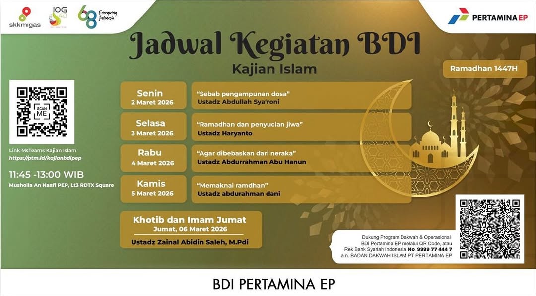 BDI Pertamina EP - Jadwal Kajian Islam - "Agar dibebaskan dari neraka"