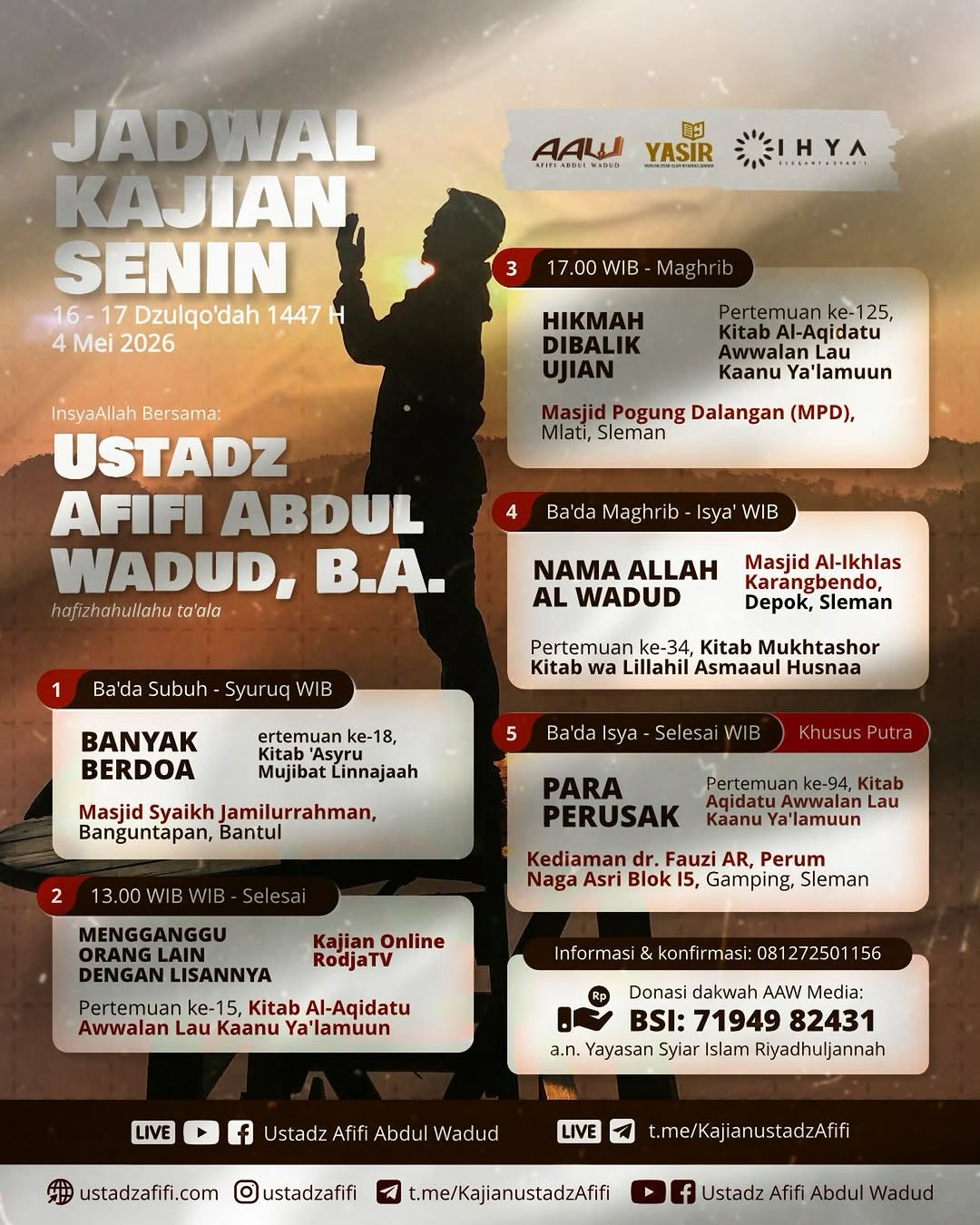 Jadwal Kajian Hari Senin