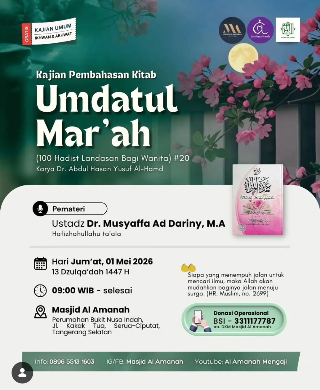 Kajian Pembahasan Kitab Umdatul Mar'ah (100 Hadist Landasan Bagi Wanita) #20