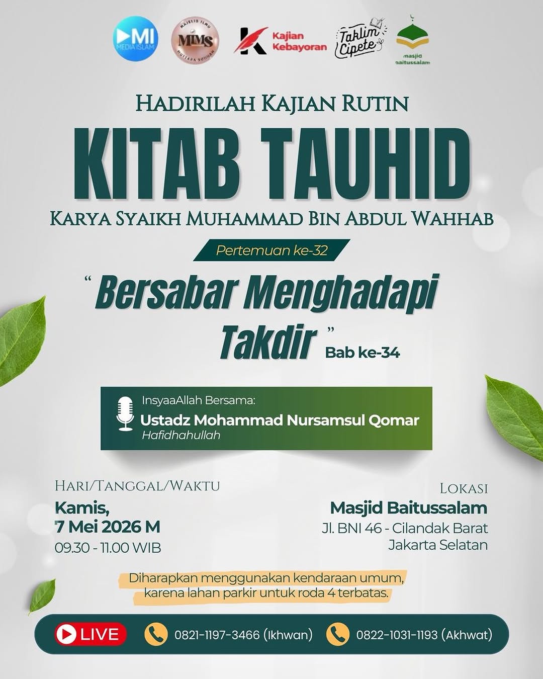 Hadirilah Kajian Rutin Kitab Tauhid
