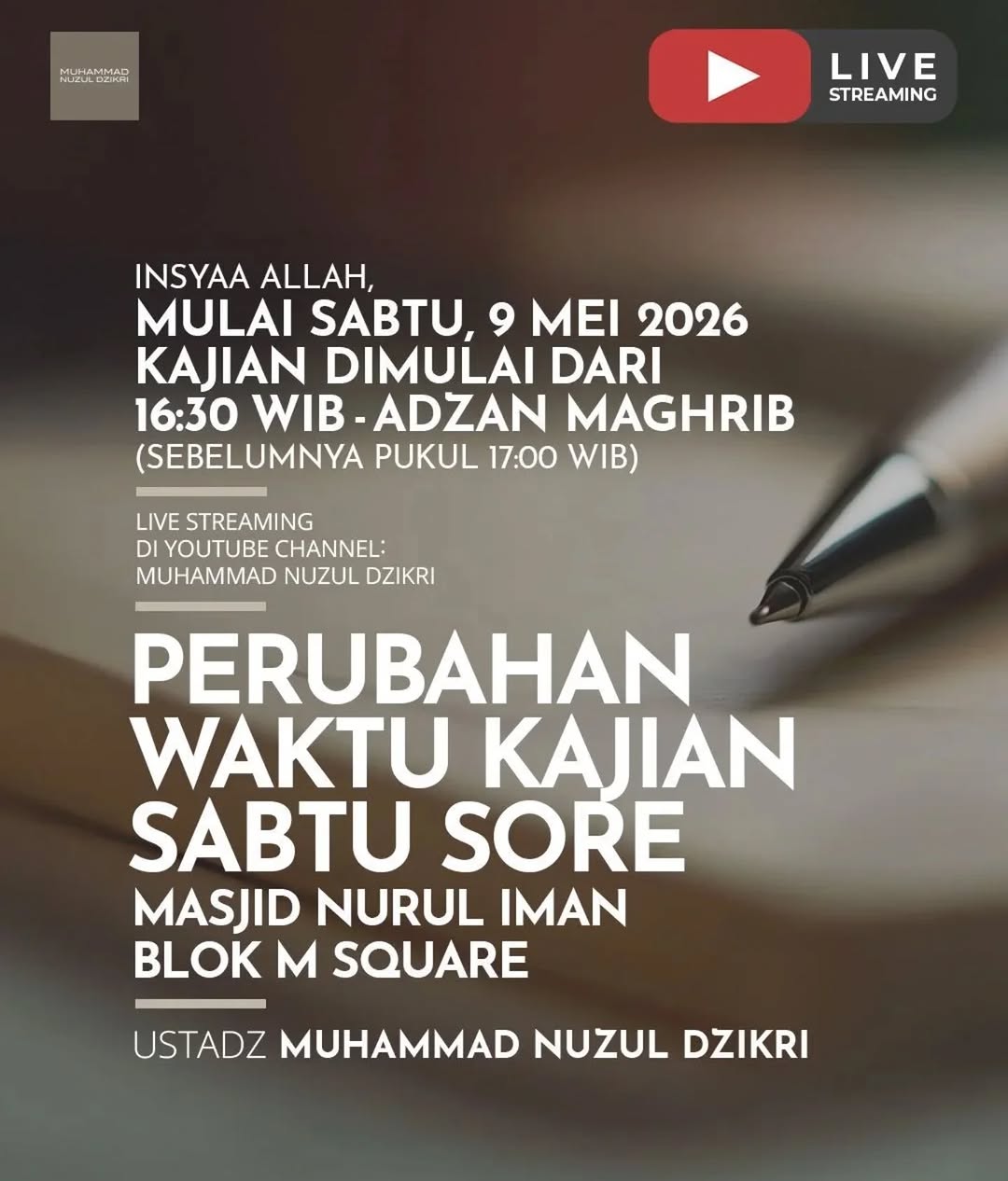Perubahan Waktu Kajian Sabtu Sore