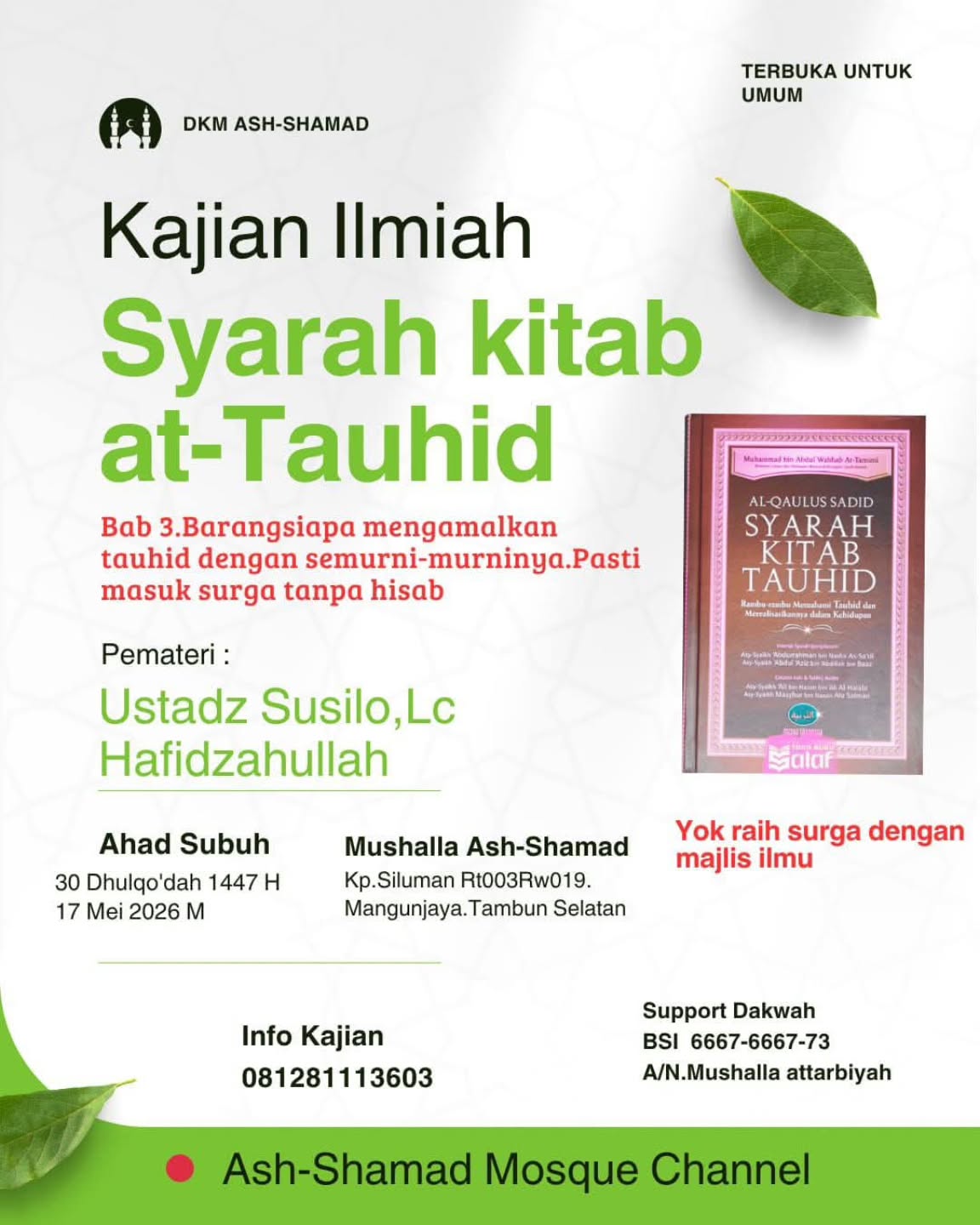 Kajian Ilmiah Syarah kitab at-Tauhid