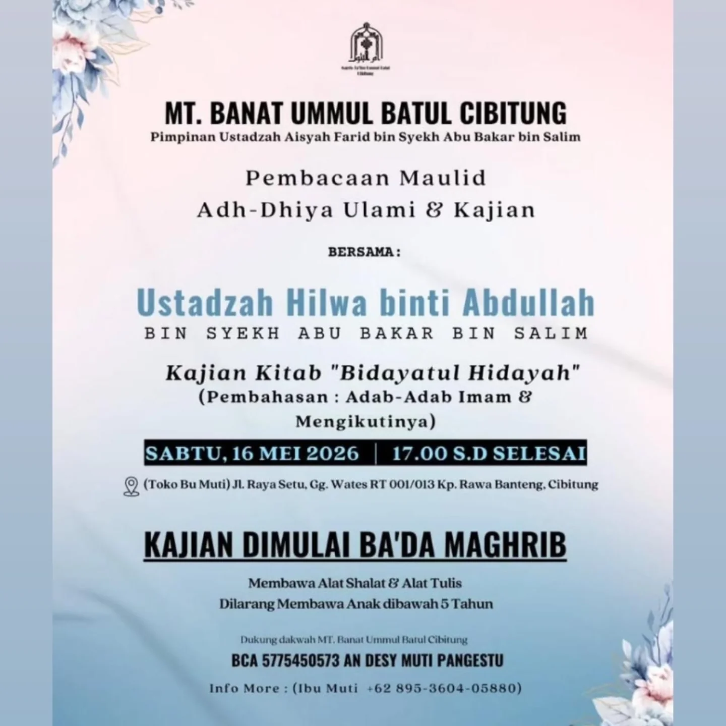 Pembacaan Maulid Adh-Dhiya Ulami & Kajian Kitab 'Bidayatul Hidayah'