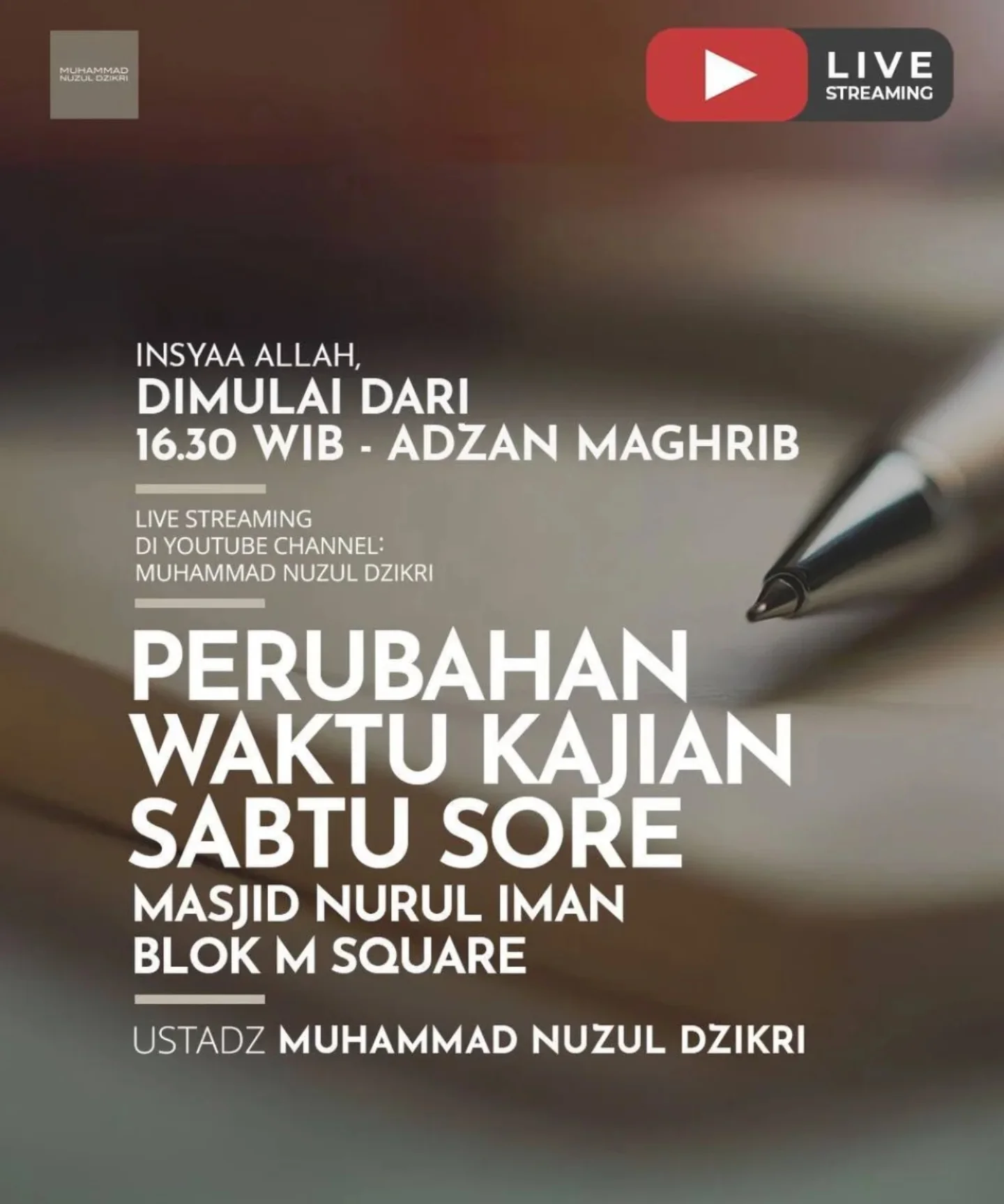 Perubahan Waktu Kajian Sabtu Sore