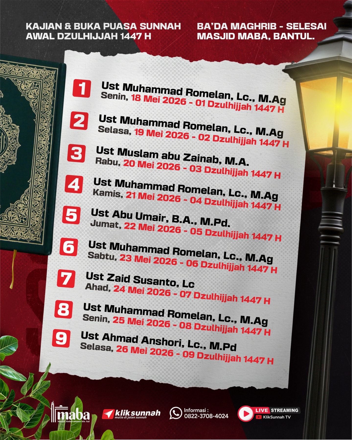 Kajian & Buka Puasa Sunnah Awal Dzulhijjah 1447 H