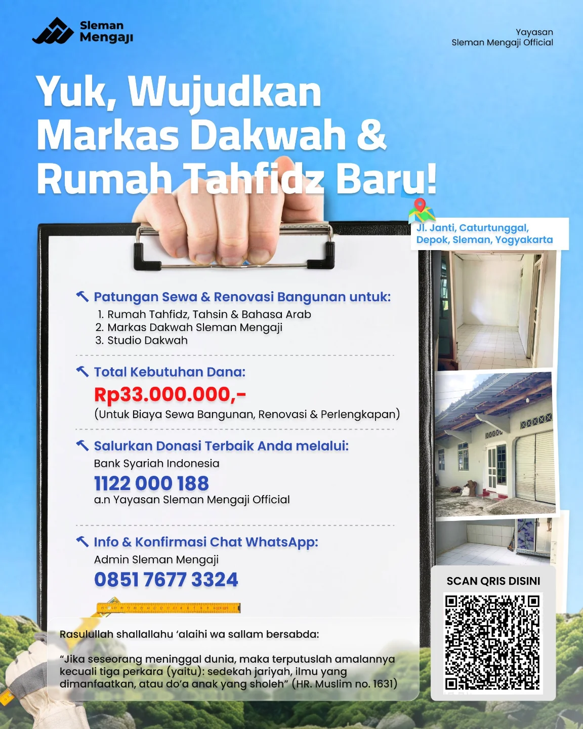Yuk, Wujudkan Markas Dakwah & Rumah Tahfidz Baru Sleman Mengaji