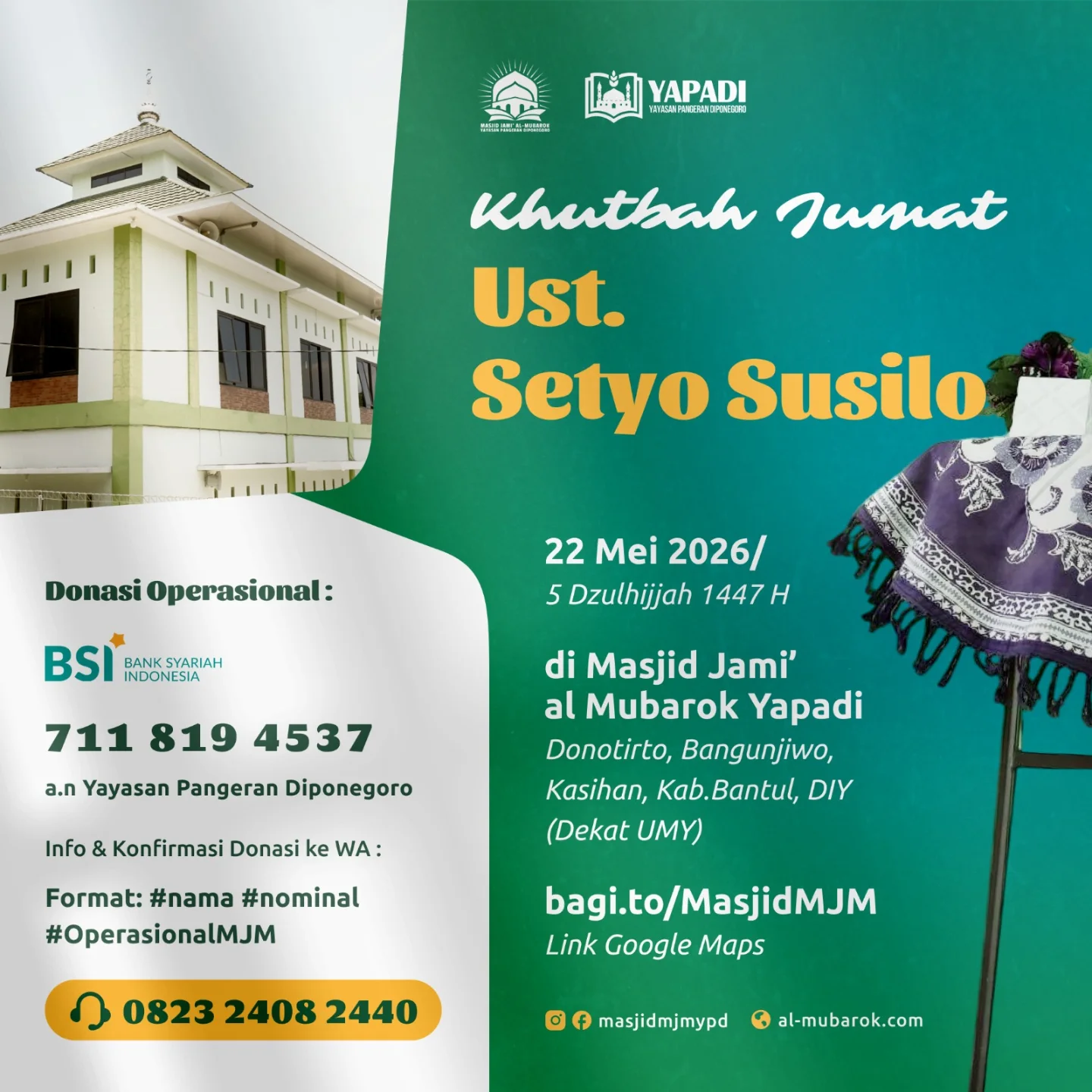 Khutbah Jum'at di Masjid Jami’ al-Mubarok Yapadi Donotirto