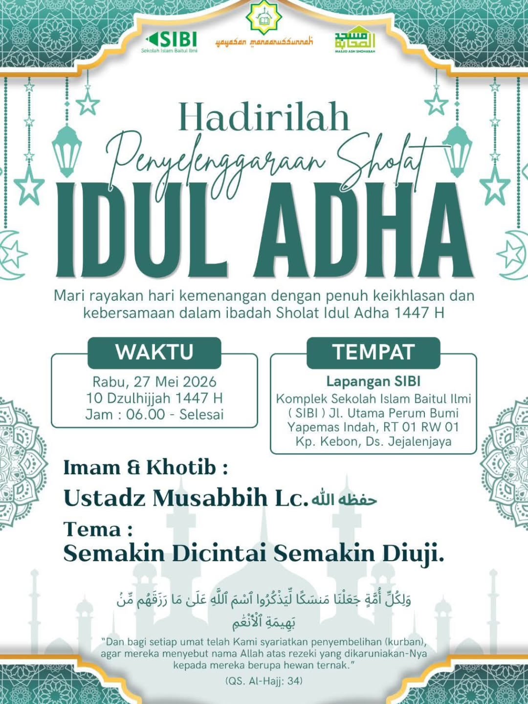 Hadirilah Penyelenggaraan Sholat Idul Adha