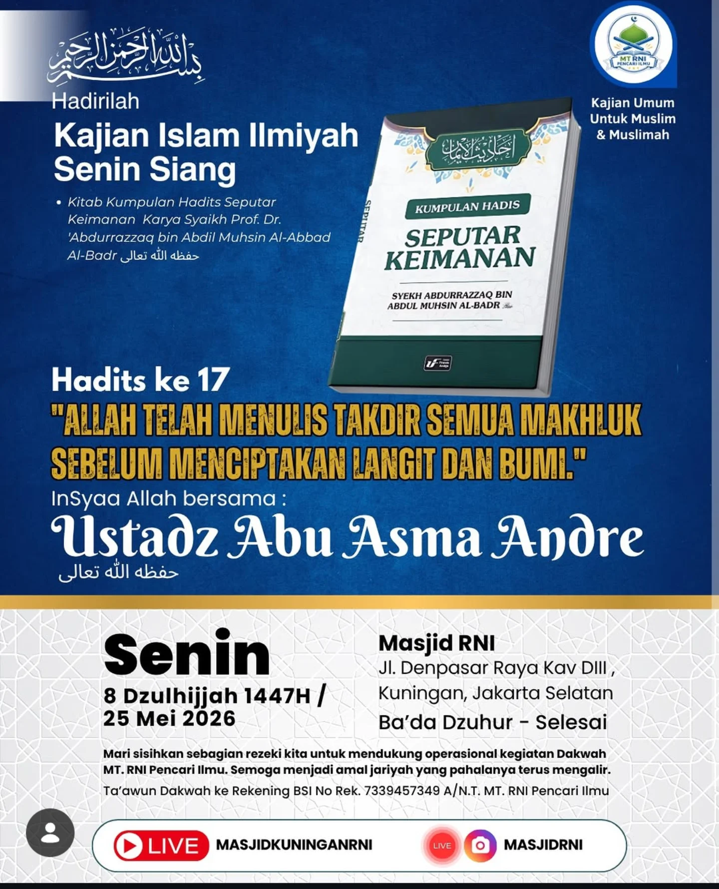 ALLAH TELAH MENULIS TAKDIR SEMUA MAKHLUK SEBELUM MENCIPTAKAN LANGIT DAN BUMI.