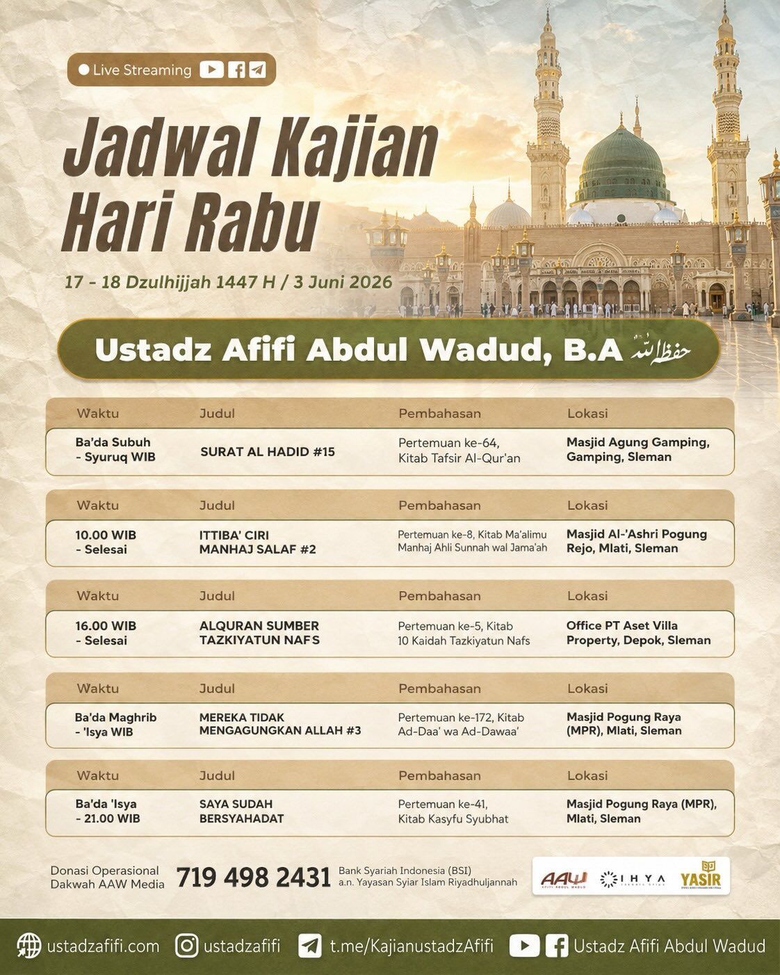 Jadwal Kajian Hari Rabu