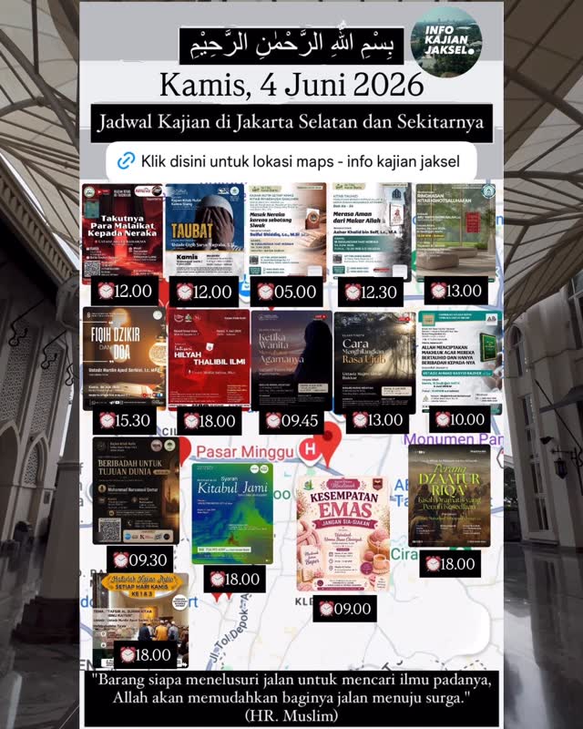 Rekap Jadwal Kajian di Jakarta Selatan dan Sekitarnya