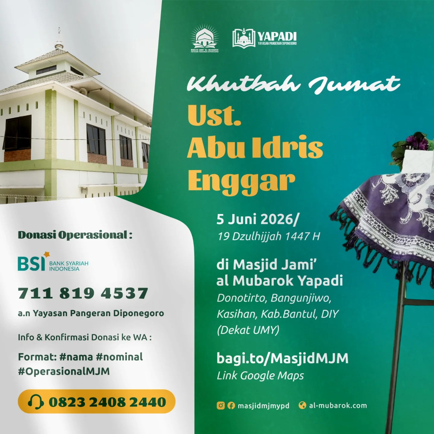 Khutbah Jumat di Masjid Jami’ al-Mubarok Yapadi (Donotirto)