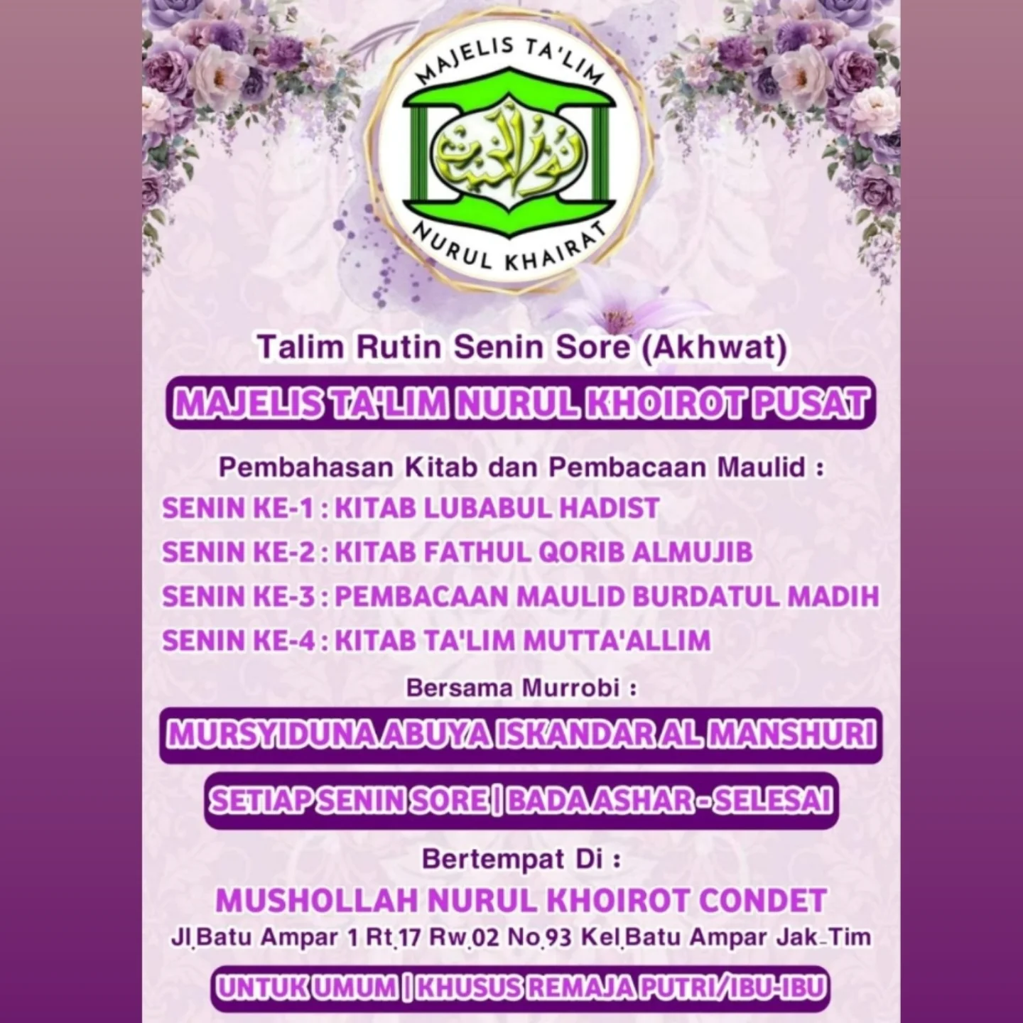 Talim Rutin Senin Sore (Akhwat)