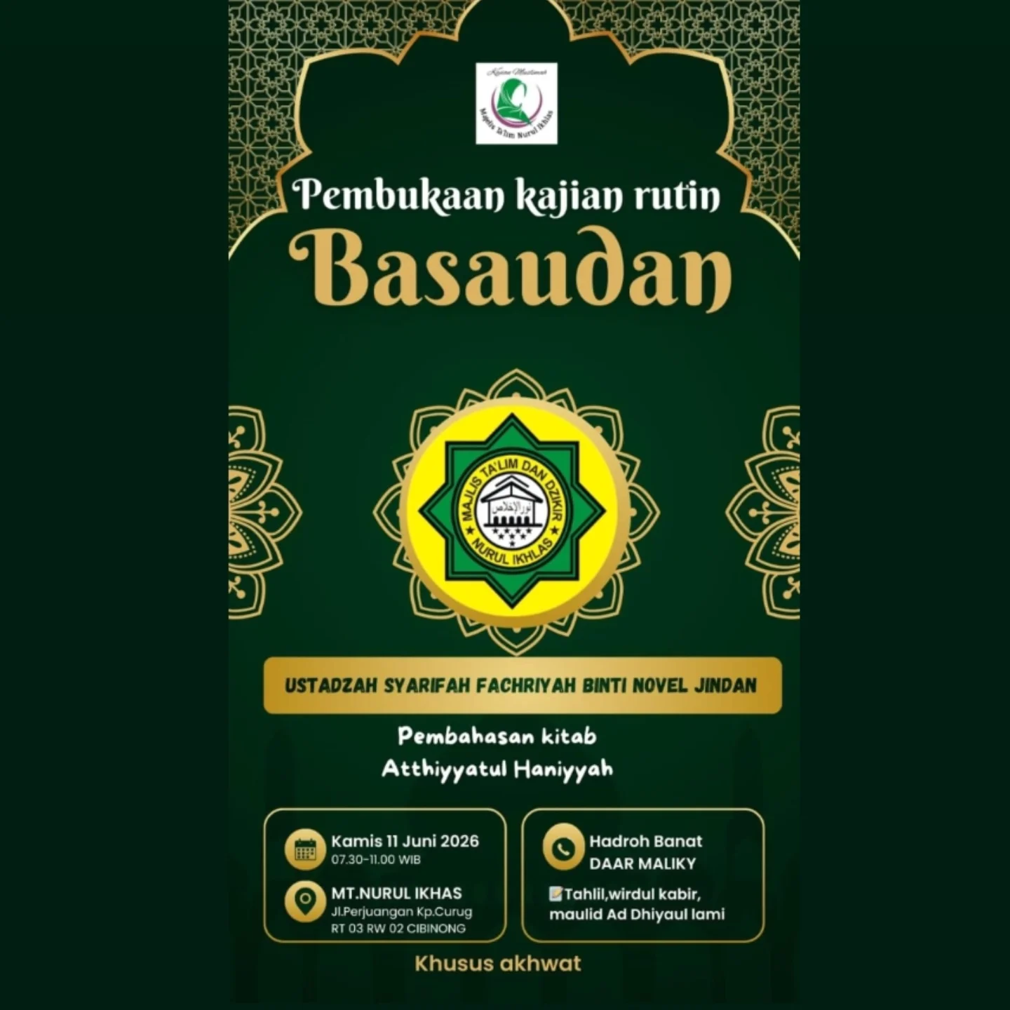 Khusus akhwat - Pembahasan kitab Aththiyathul Haniyyah