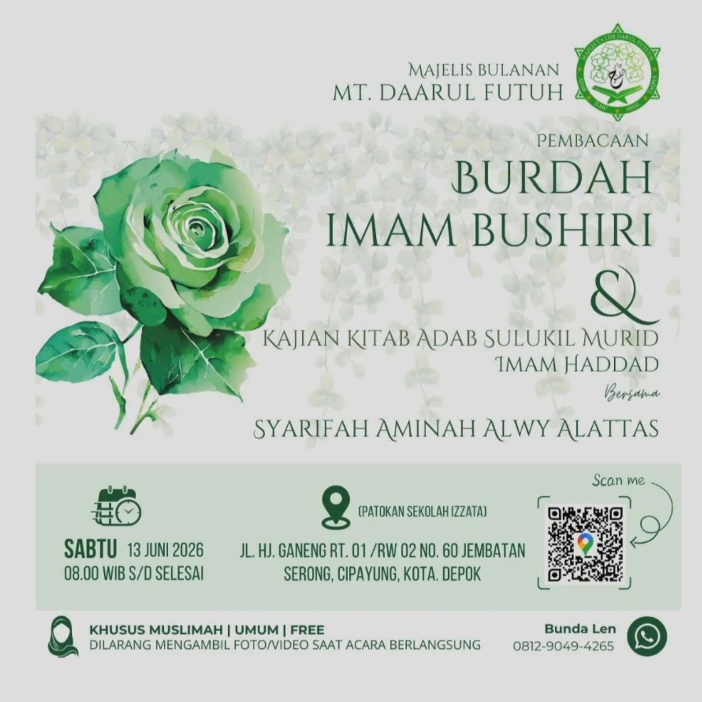 Pembacaan Burdah Imam Bushiri & Kajian Kitab Adab Sulukil Murid Imam Haddad