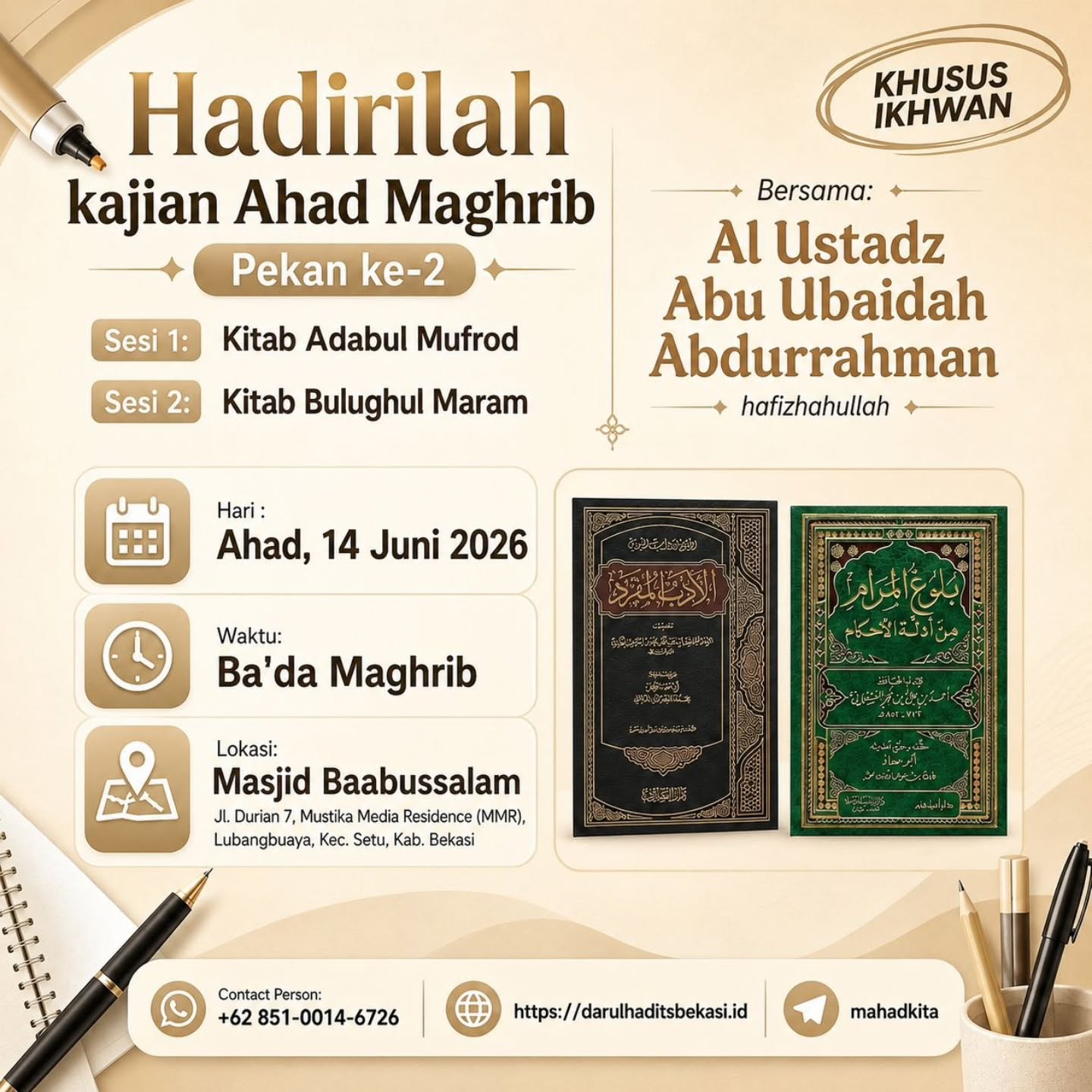 Hadirilah kajian Ahad Maghrib Pekan ke-2