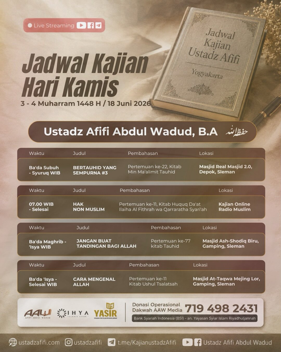 Jadwal Kajian Hari Kamis
