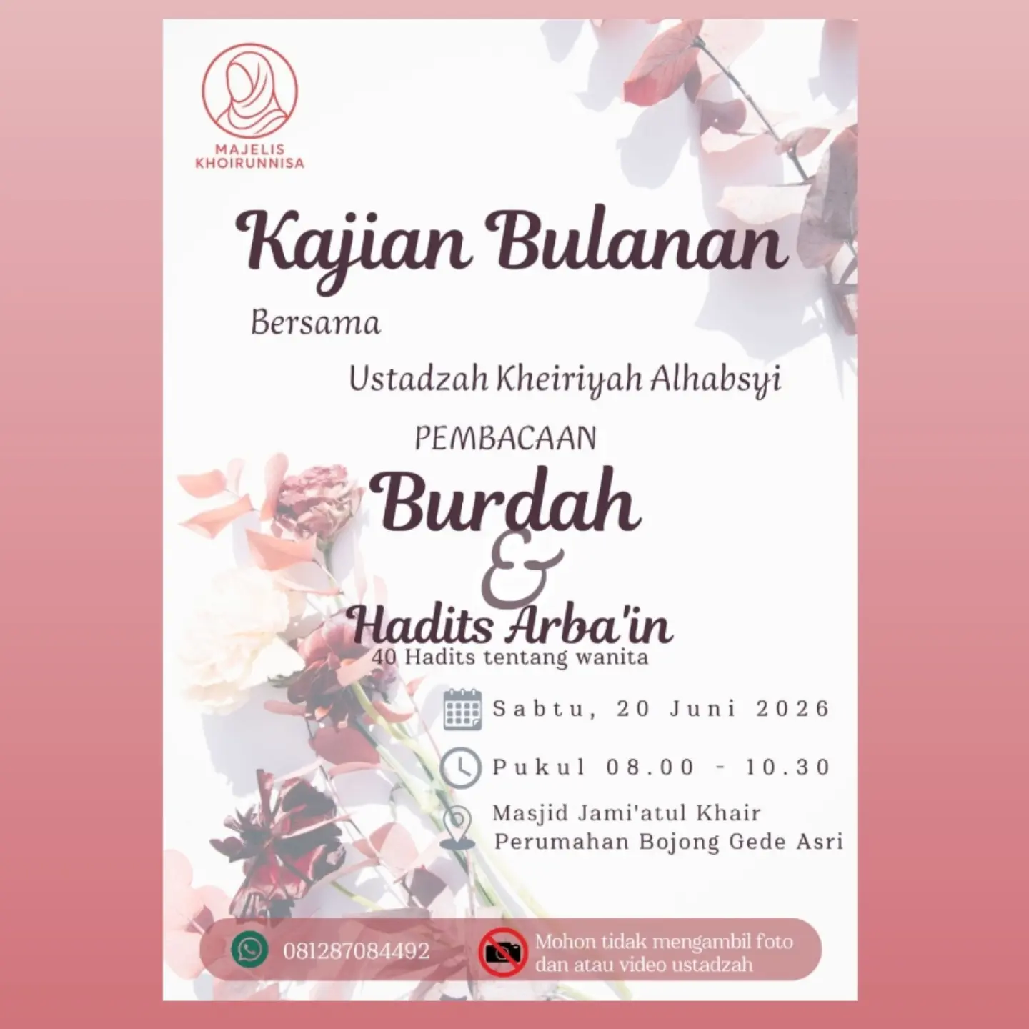 Kajian Bulanan Bersama Ustadzah Kheiriyah Alhabsyi