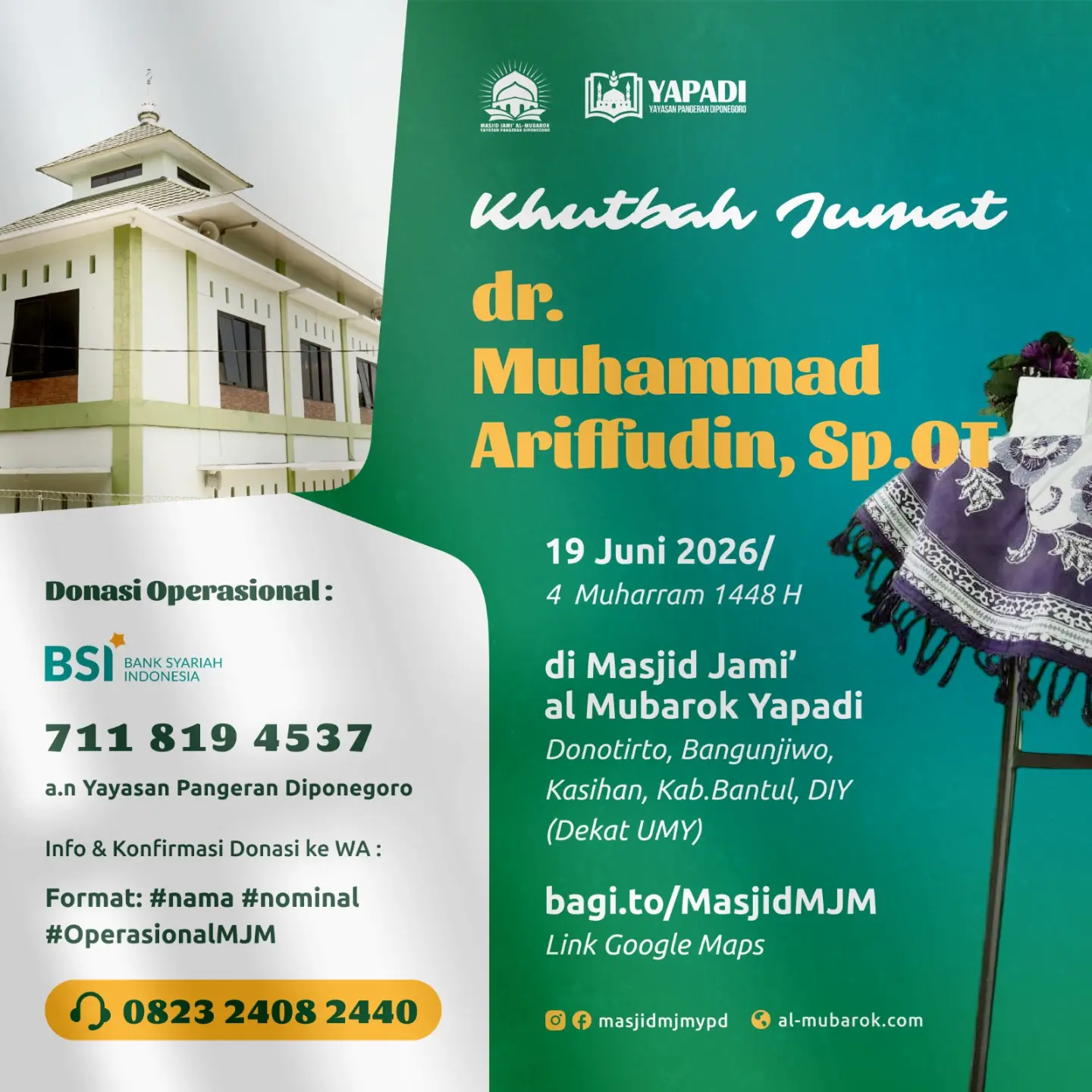 Khutbah Jumat di Masjid Jami’ al-Mubarok Yapadi Donotirto