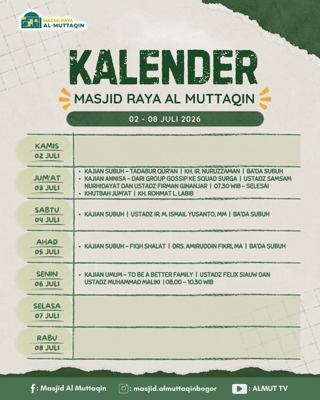KALENDER MASJID RAYA AL MUTTAQIN