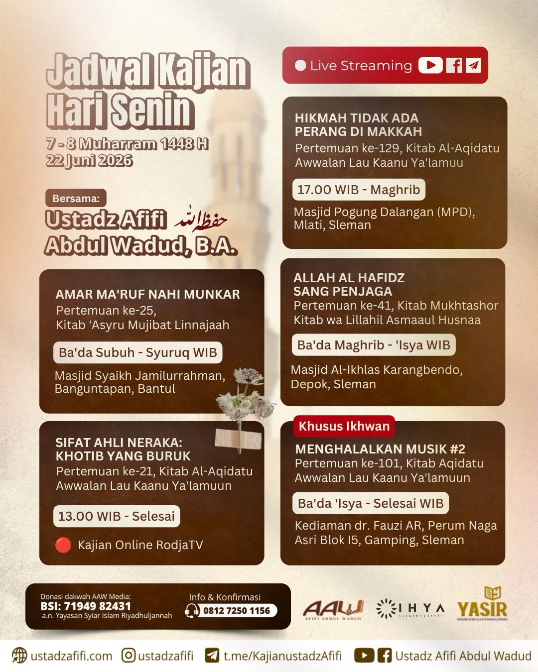 Jadwal Kajian Hari Senin