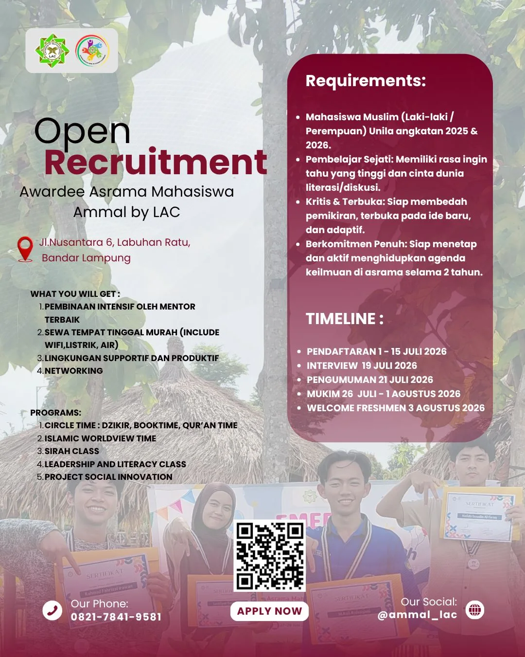Open Recruitment Awardee Asrama Mahasiswa Ammal by LAC
