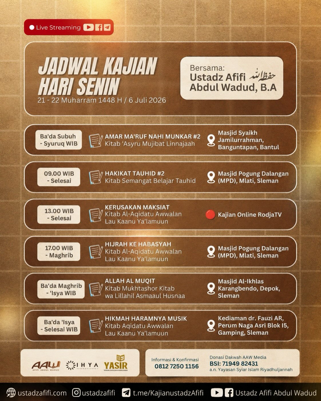 Jadwal Kajian Hari Senin