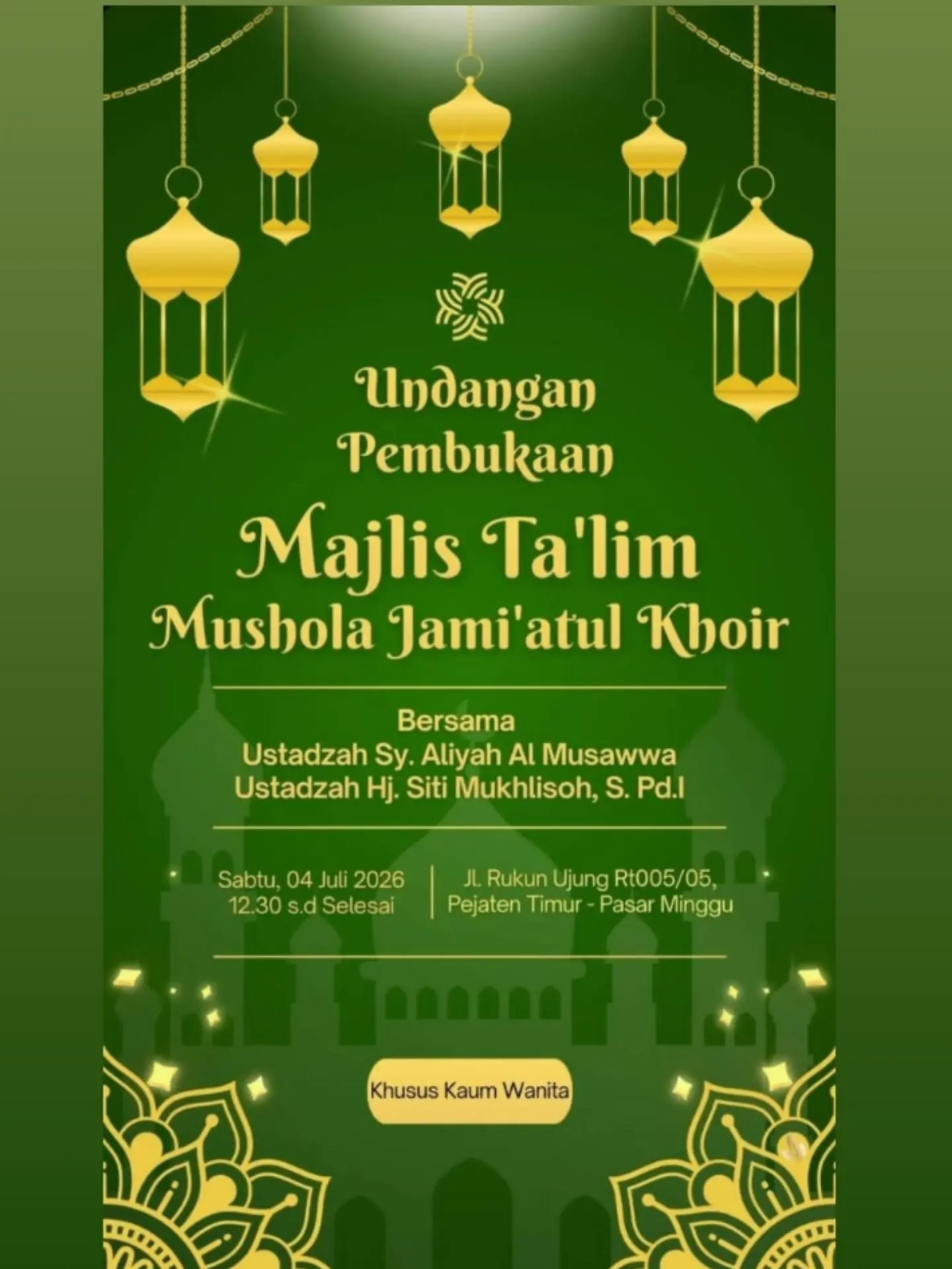 Undangan Pembukaan Majlis Ta'lim Mushola Jami'atul Khoir