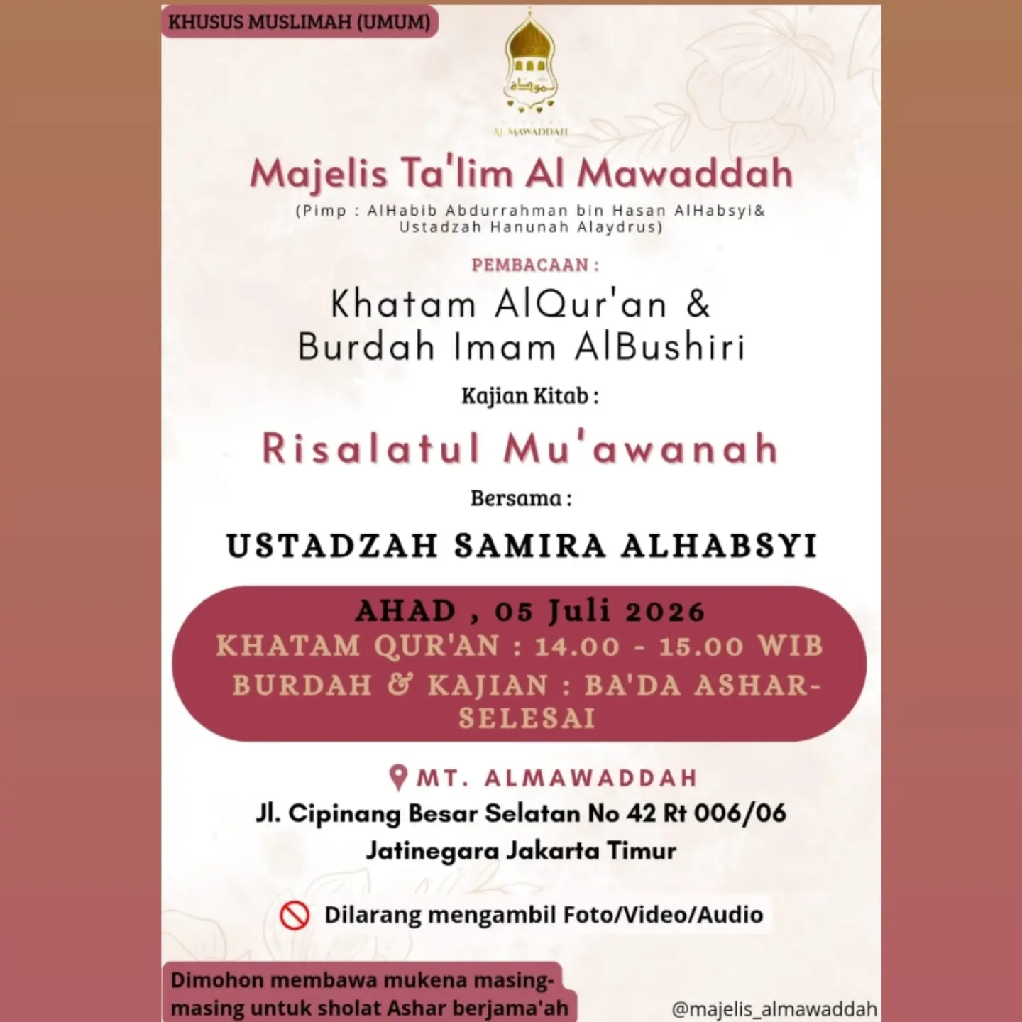 Burdah Imam Al Bushiri dan Kajian Kitab Risalatul Mu'awanah