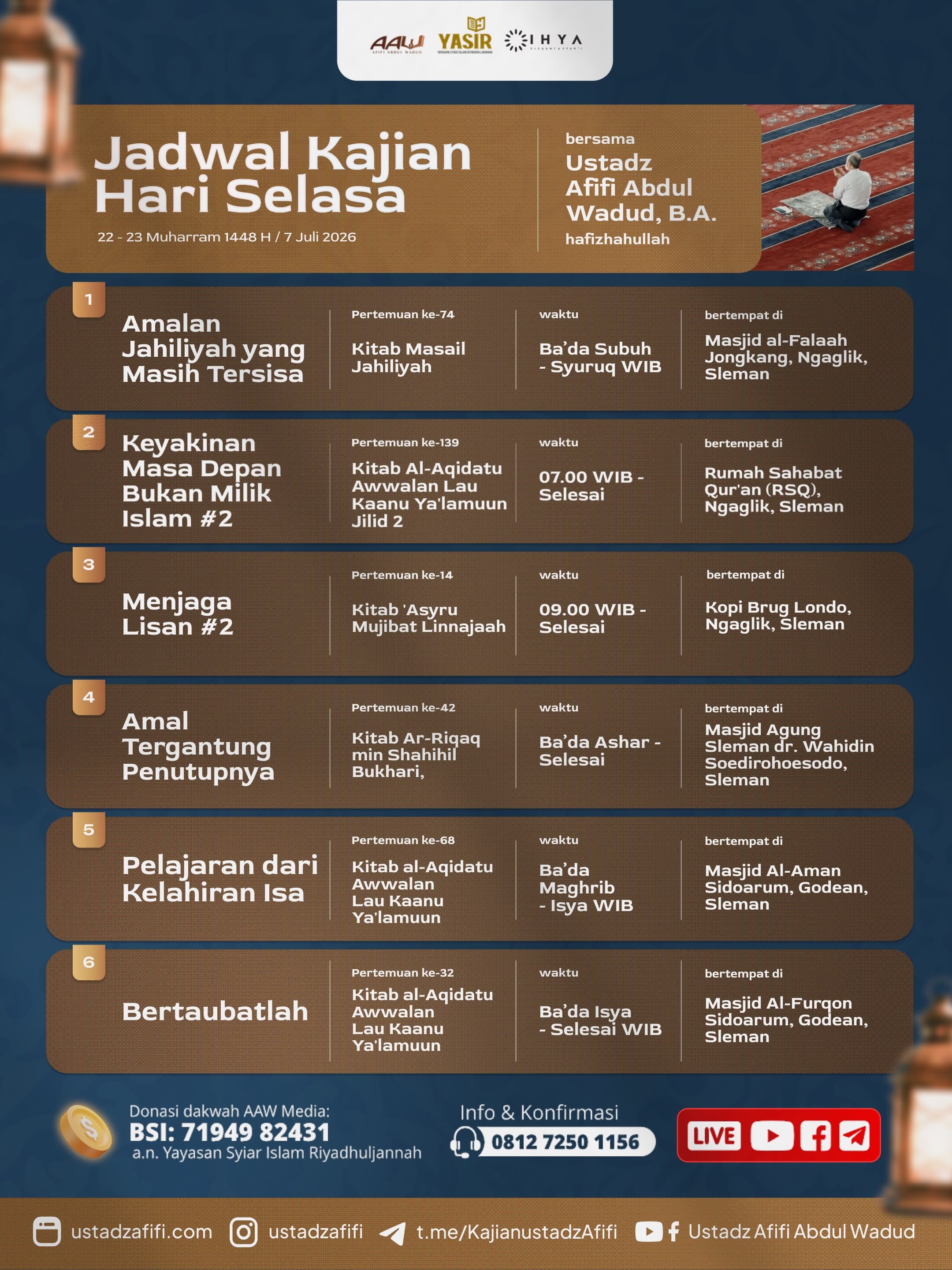 Jadwal Kajian Hari Selasa