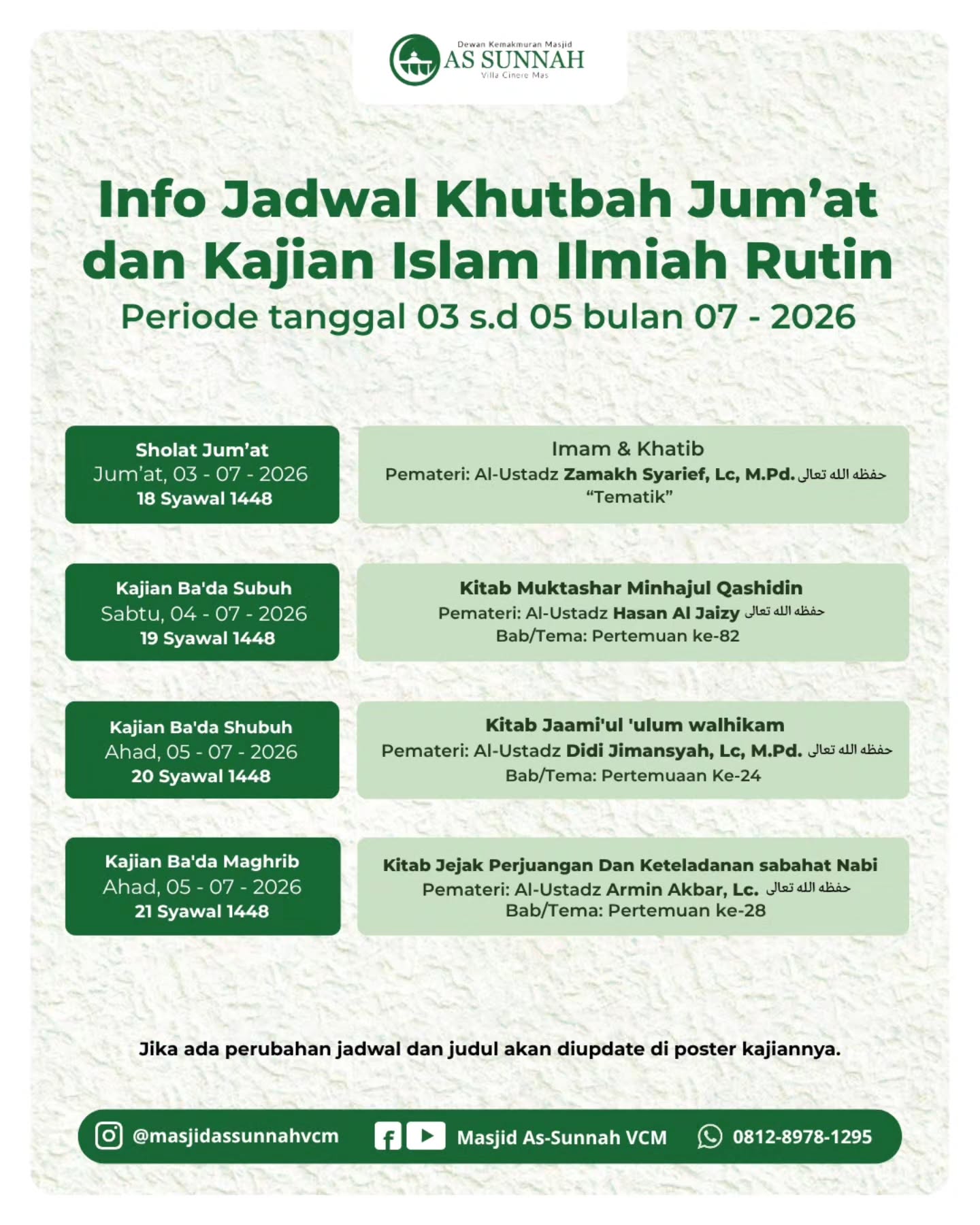 Info Jadwal Khutbah Jum'at dan Kajian Islam Ilmiah Rutin