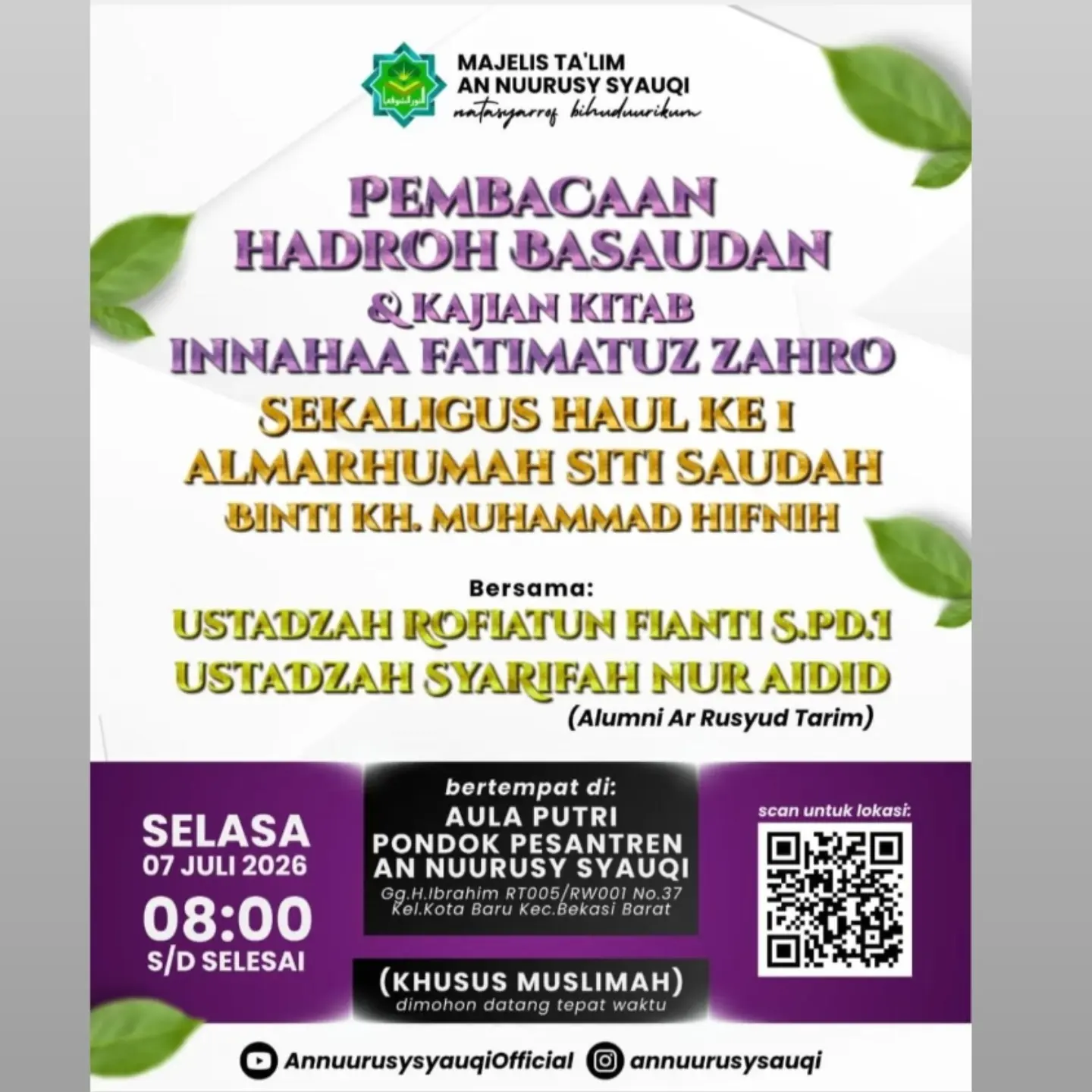 PEMBACAAN HADROH BASAUDAN & KAJIAN KITAB INNAHAA FATIMATUZ ZAHRO