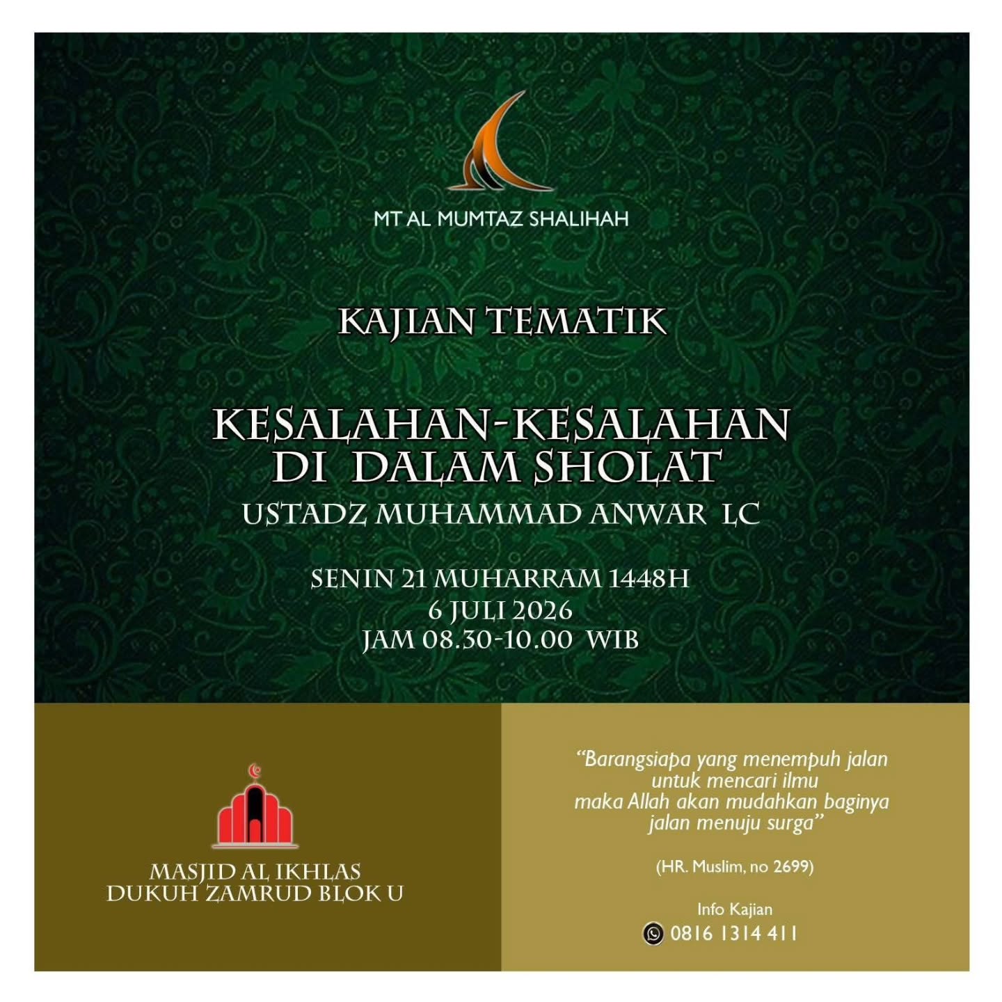 Kajian Tematik: Kesalahan-Kesalahan di Dalam Sholat
