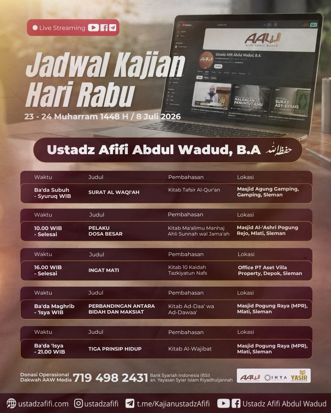 Jadwal Kajian Hari Rabu