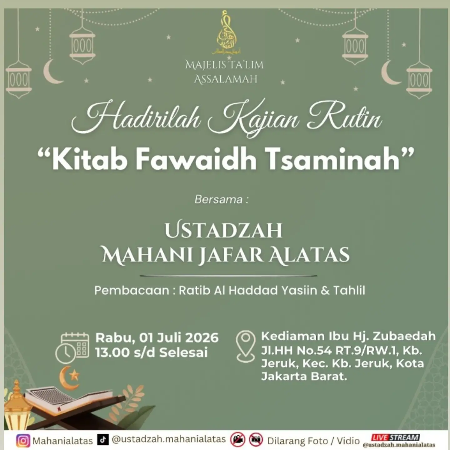 Hadirilah Kajian Rutin Kitab Fawaid Tsaminah